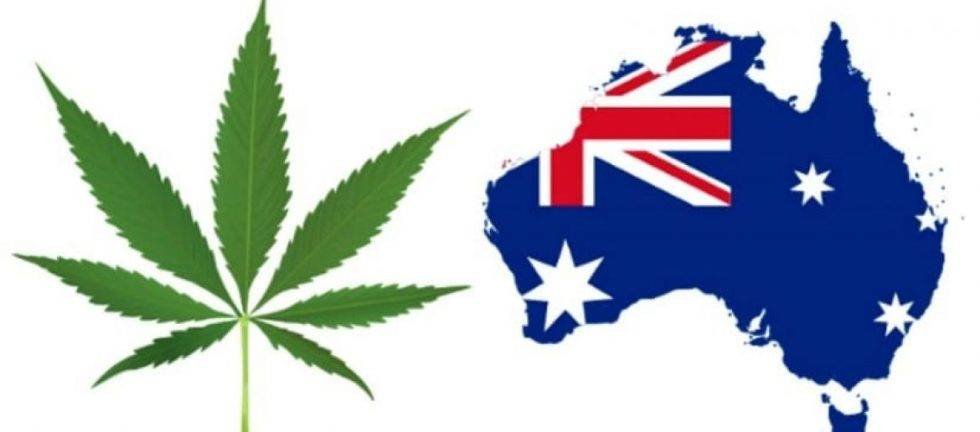 Cannabis leaf and Australian flag. Medical marijuana in Australia.