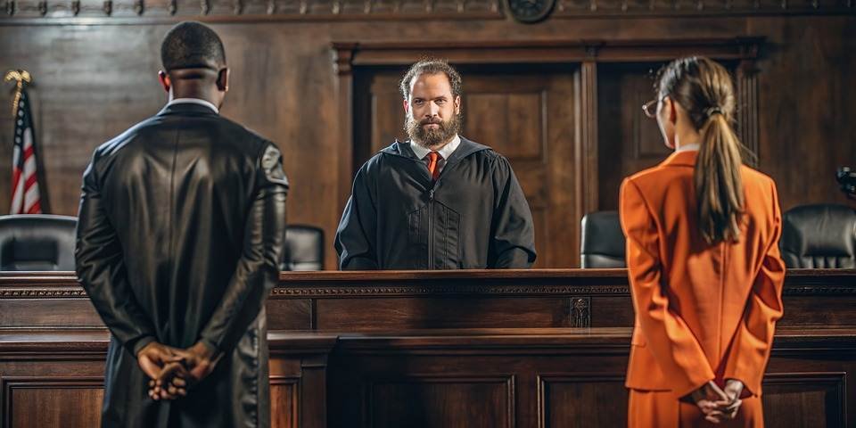 Courtroom scene depicting a judge and two attorneys, illustrating a committal hearing proceeding in NSW.