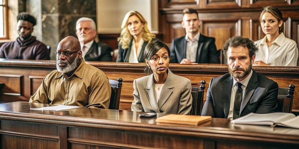 Courtroom scene with attentive jury, related to Hearsay Rule in NSW: a guide to exceptions and applications.