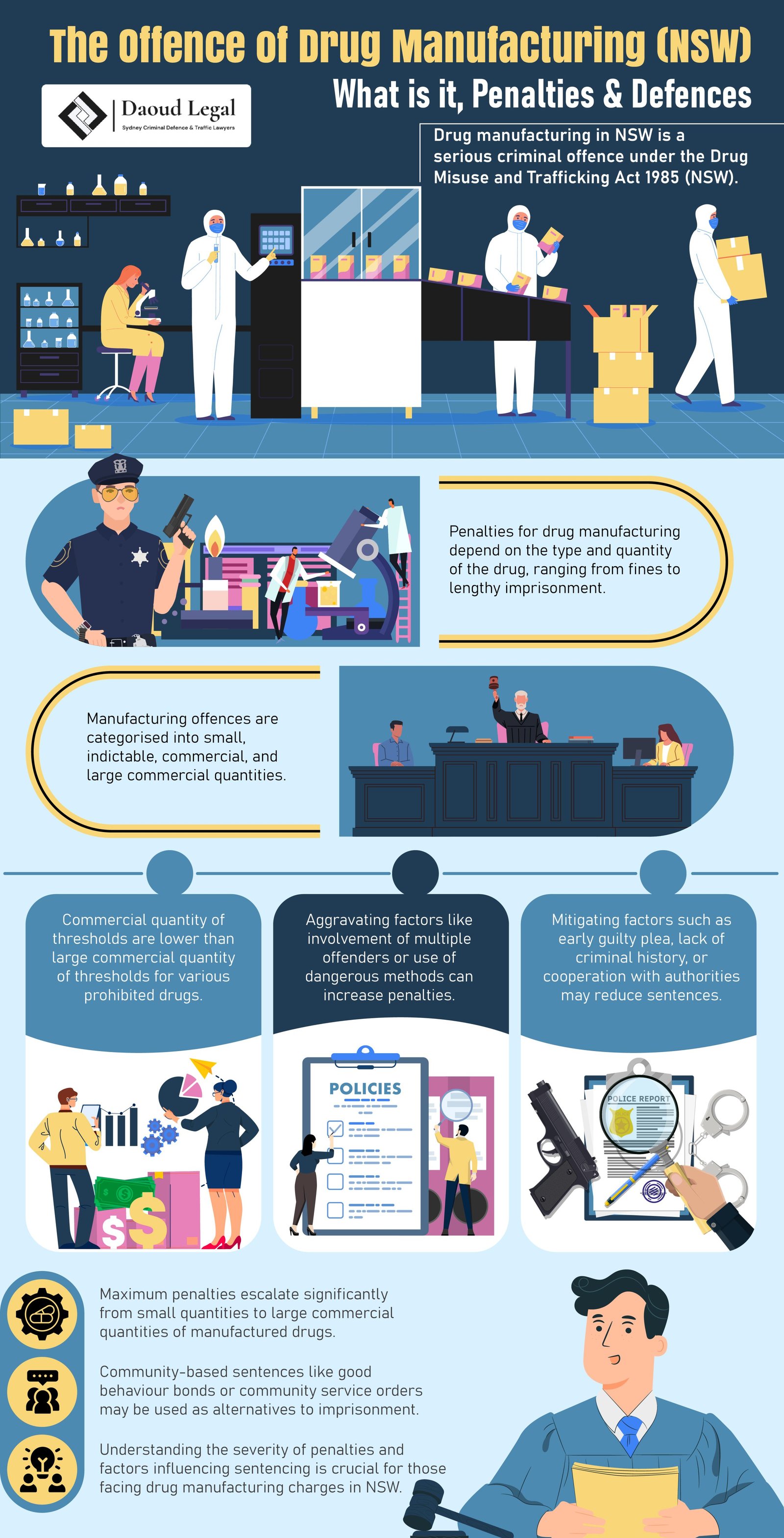 Infographic: The Offence of Drug Manufacturing (NSW) by Daoud Legal Sydney Criminal Defence & Traffic Lawyers
